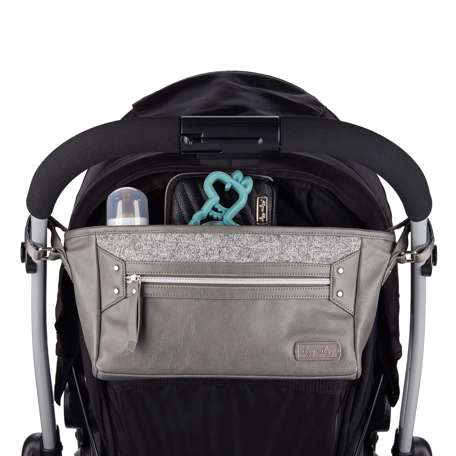 Itzy Ritzy Adjustable Stroller Caddy/Organizer - Stroller Organizer Bag Featuring Front Zippered Pocket, 2 Built-In Interior Pockets & Adjustable Straps to Fit Nearly Any Stroller (Grayson)