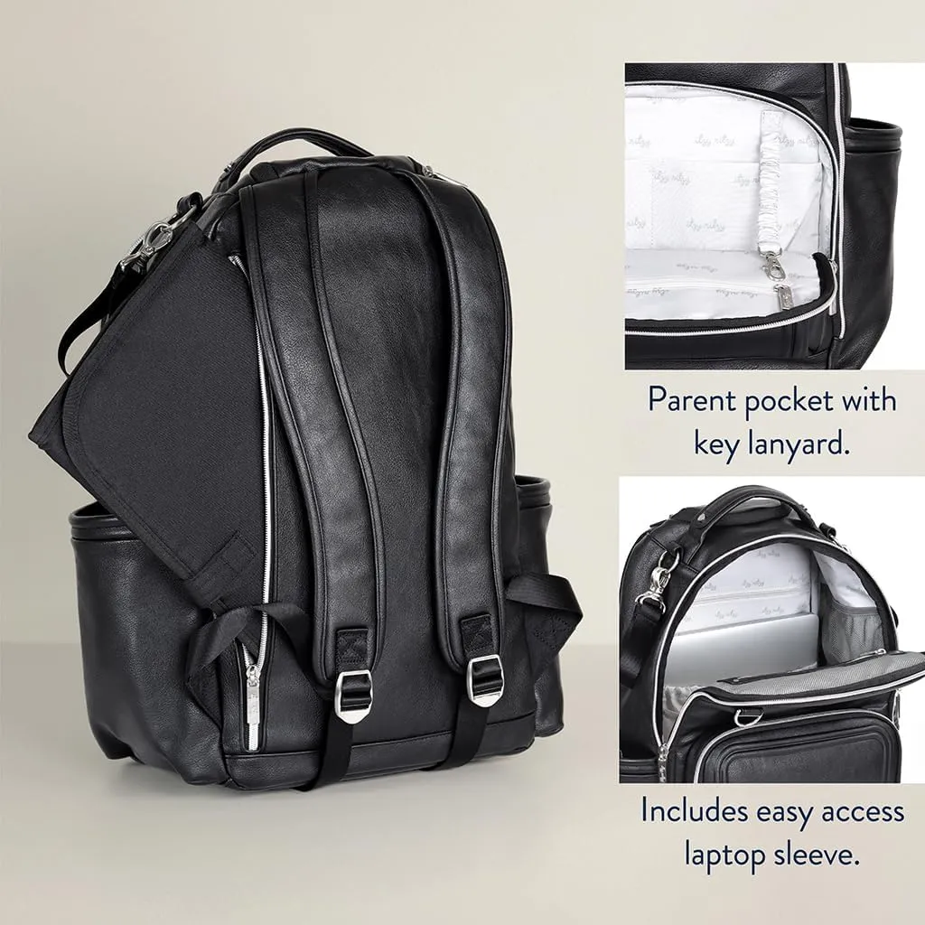 Itzy Ritzy Diaper Bag Backpack – Large Capacity Boss Plus Baby Backpack Diaper Bag Featuring 19 Pockets, Changing Pad, Stroller Clips, and Comfortable Backpack Straps, Black with Silver Hardware