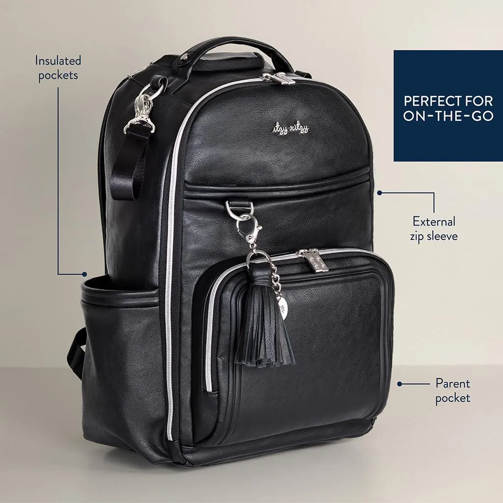 Itzy Ritzy Diaper Bag Backpack – Large Capacity Boss Plus Baby Backpack Diaper Bag Featuring 19 Pockets, Changing Pad, Stroller Clips, and Comfortable Backpack Straps, Black with Silver Hardware