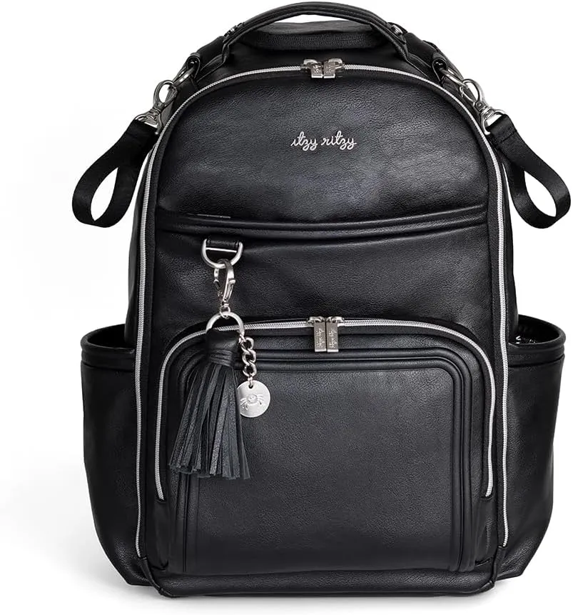 Itzy Ritzy Diaper Bag Backpack – Large Capacity Boss Plus Baby Backpack Diaper Bag Featuring 19 Pockets, Changing Pad, Stroller Clips, and Comfortable Backpack Straps, Black with Silver Hardware