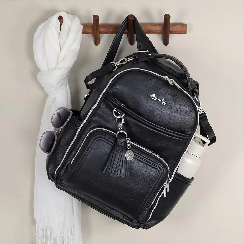 Itzy Ritzy Diaper Bag Backpack – Large Capacity Boss Plus Baby Backpack Diaper Bag Featuring 19 Pockets, Changing Pad, Stroller Clips, and Comfortable Backpack Straps, Black with Silver Hardware