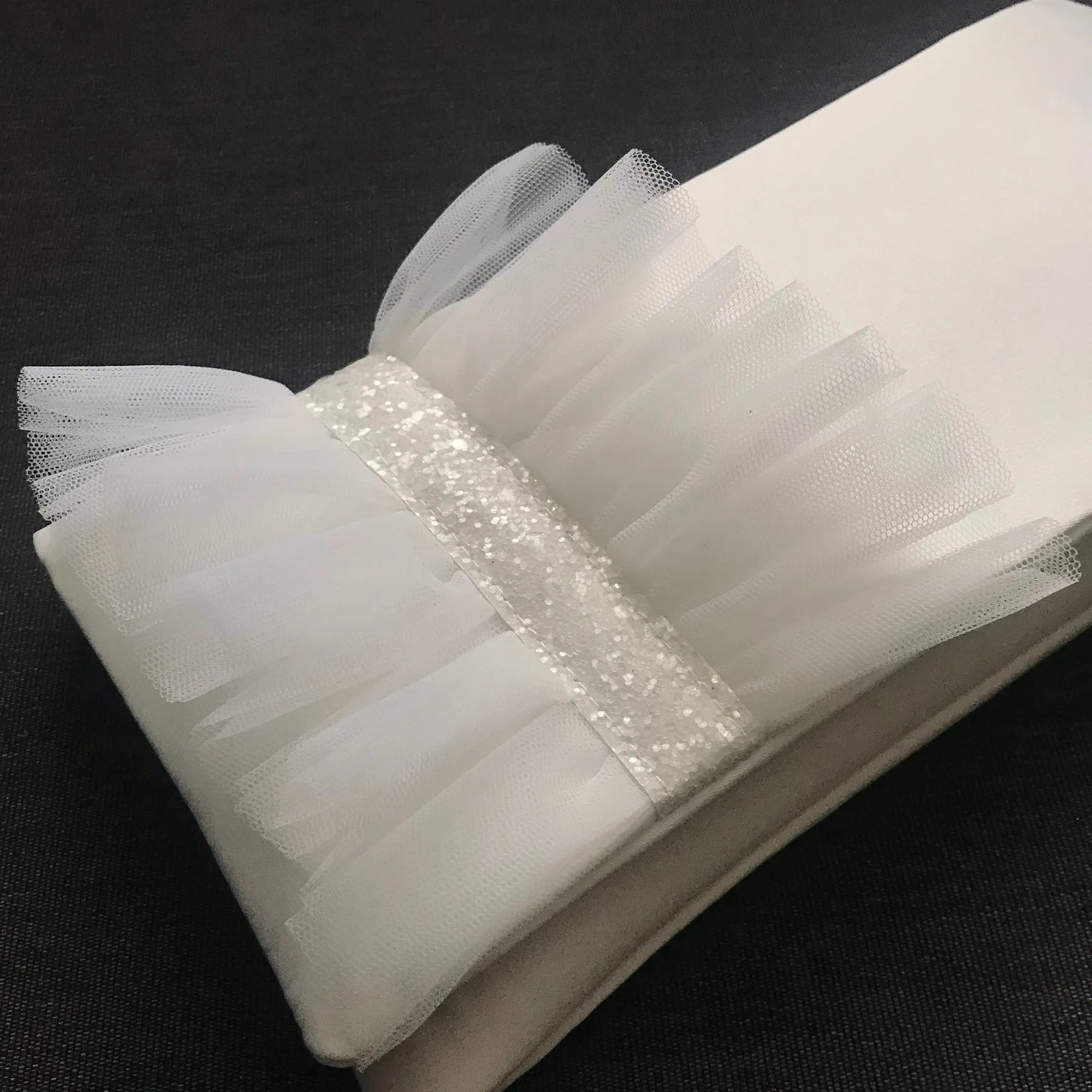 Ivory satin and tulle ruffle bridal wedding day clutch CHARLOTTE