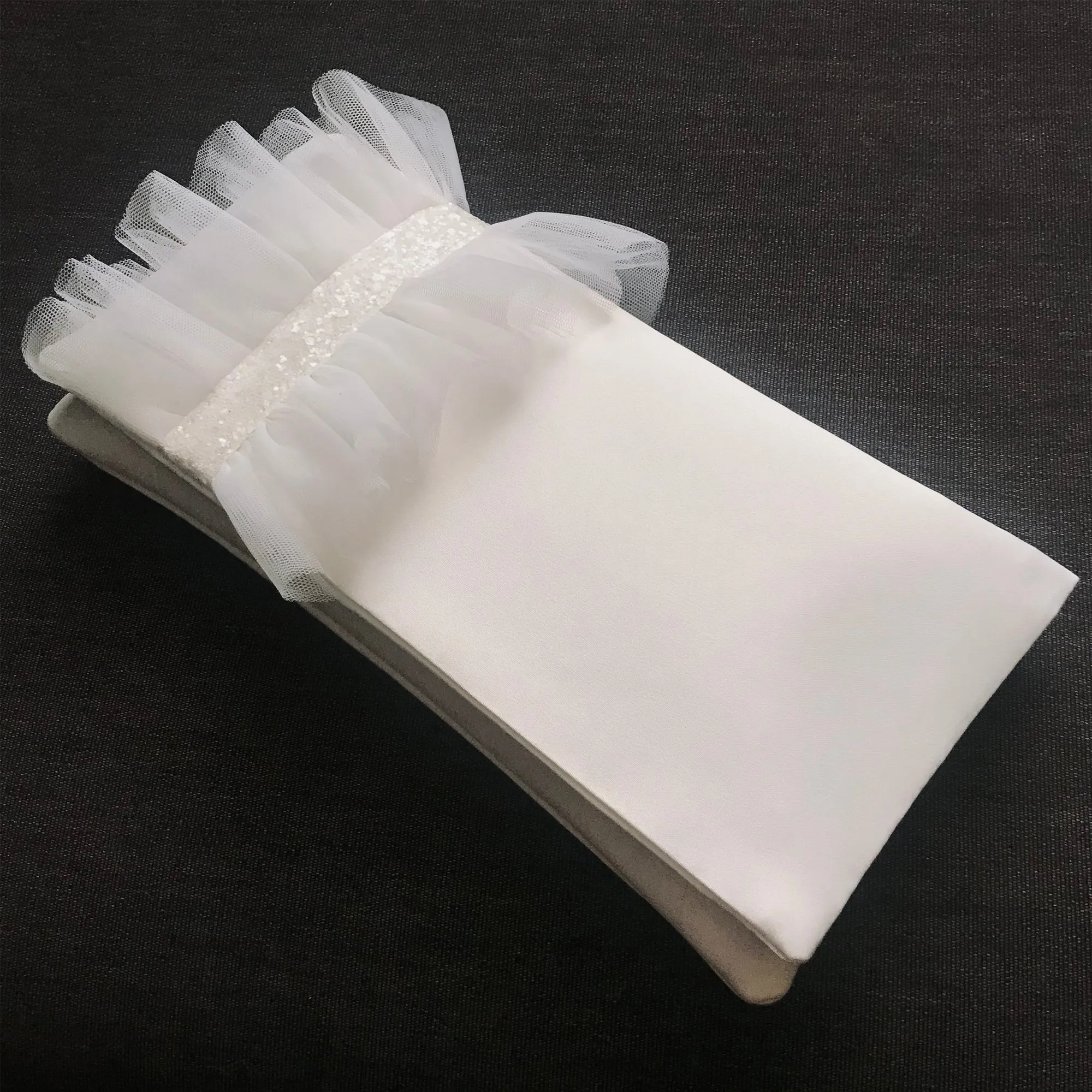 Ivory satin and tulle ruffle bridal wedding day clutch CHARLOTTE