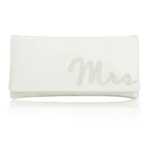 Ivory satin MRS wedding day bridal clutch handbag