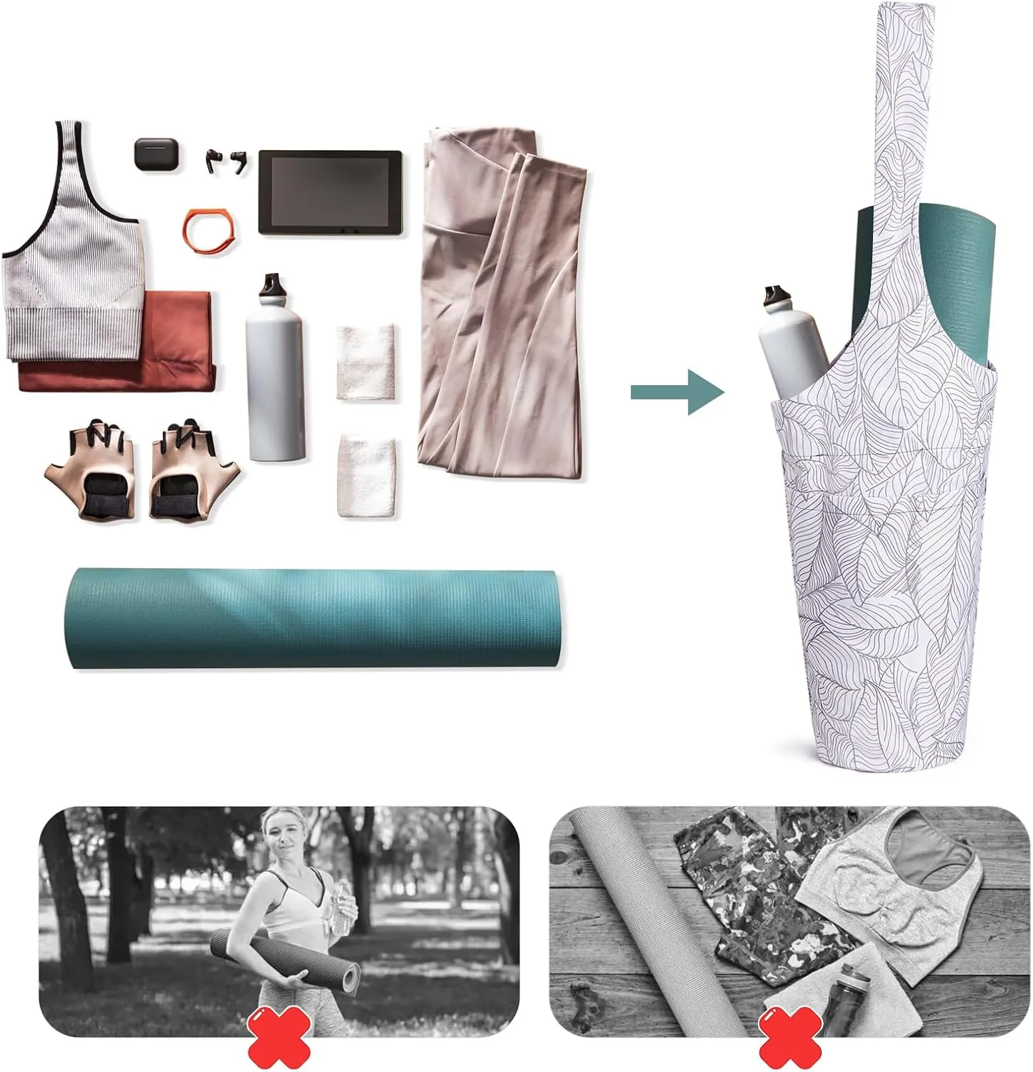 IwIeIaIrI Yoga Mat Bag with Large Size Pocket and Zipper Pocket，Yoga Bag Adjustable Shoulder Strap- Holds More Yoga Accessories