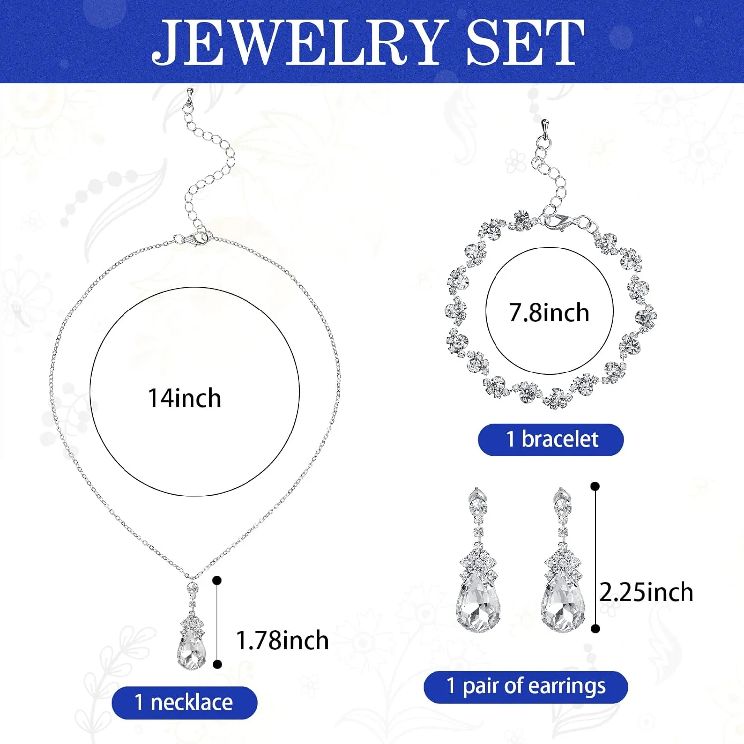 Jadive 4 Pcs Clutch Purses Bag for Women Evening Rhinestone Jewelry Set Bling Necklace Earrings Bracelet for Prom