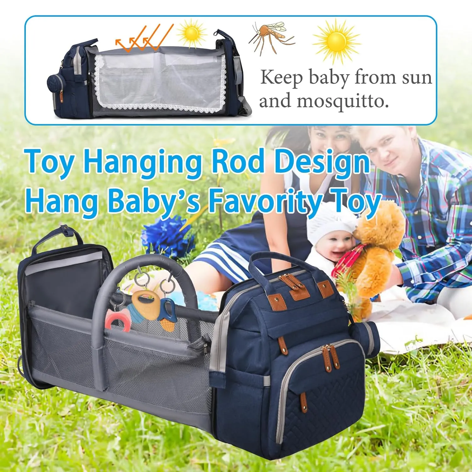 Jeryswet Baby Diaper Bags with Changing Station, Waterproof Large Capacity Diaper Bag Backpack for Moms Dads with USB Charging Port and Stroller Straps, Baby Shower Gifts, Blue