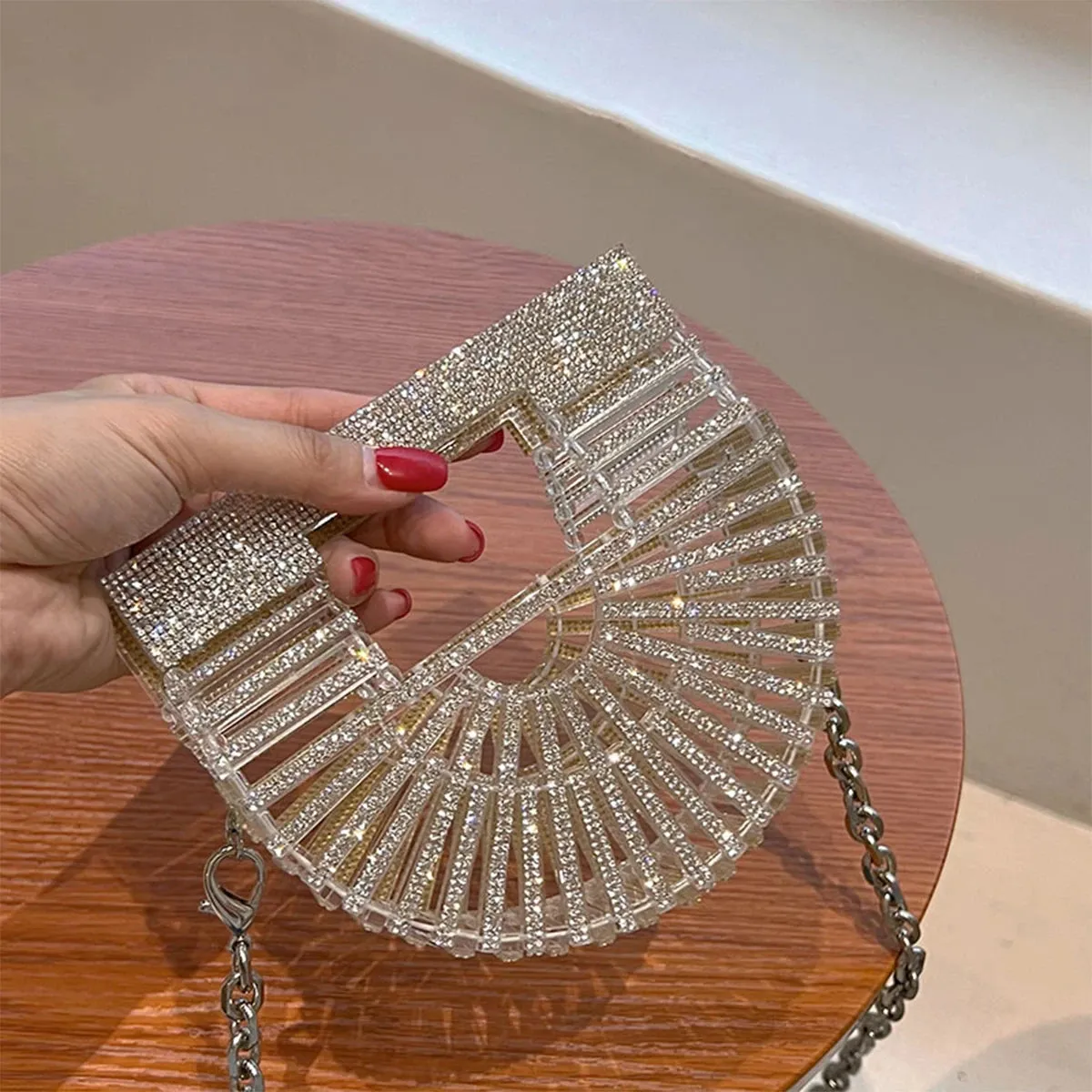 ﻿JIOMAY Half Moon Bag Rhinestone Purse Luxury Designer Handbags Clutch Evening Mini Basket Bling Tote Bag Crystal Wedding Bags