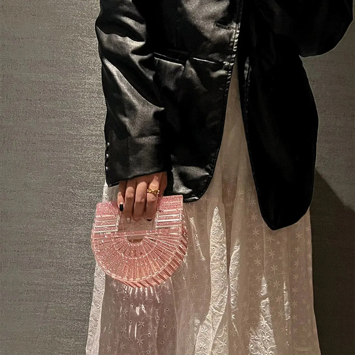 ﻿JIOMAY Half Moon Bag Rhinestone Purse Luxury Designer Handbags Clutch Evening Mini Basket Bling Tote Bag Crystal Wedding Bags