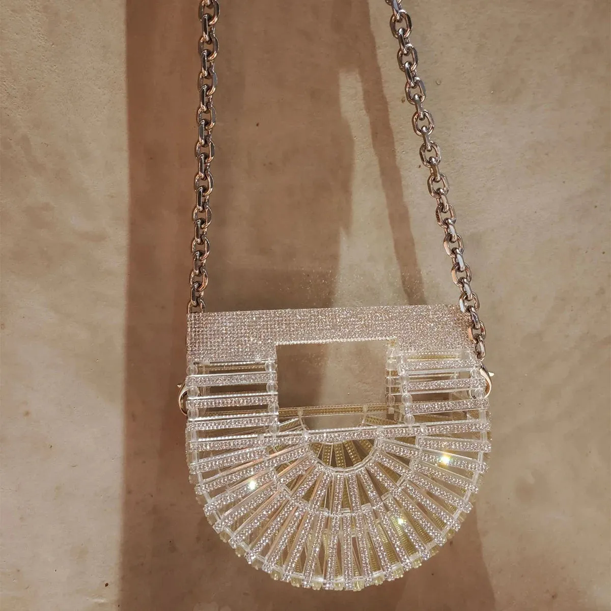 ﻿JIOMAY Half Moon Bag Rhinestone Purse Luxury Designer Handbags Clutch Evening Mini Basket Bling Tote Bag Crystal Wedding Bags