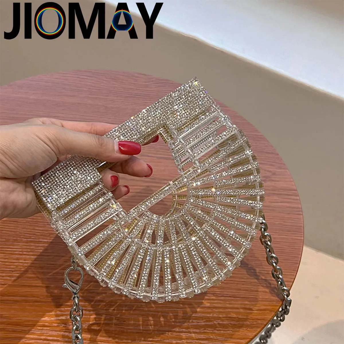 ﻿JIOMAY Half Moon Bag Rhinestone Purse Luxury Designer Handbags Clutch Evening Mini Basket Bling Tote Bag Crystal Wedding Bags