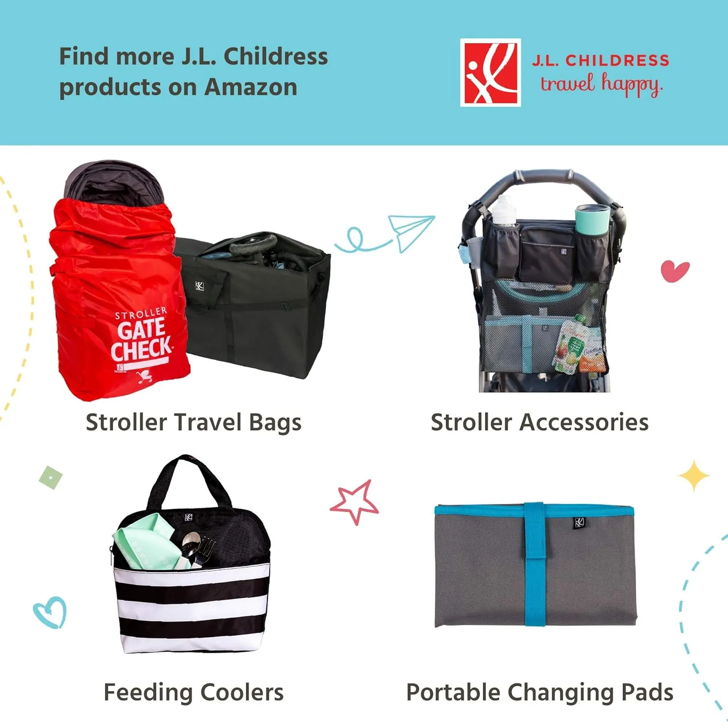 J.L. Childress Gate Check Bag for Car Seats - Air Travel Fits Convertible Seats, Infant Carriers & Booster Black
