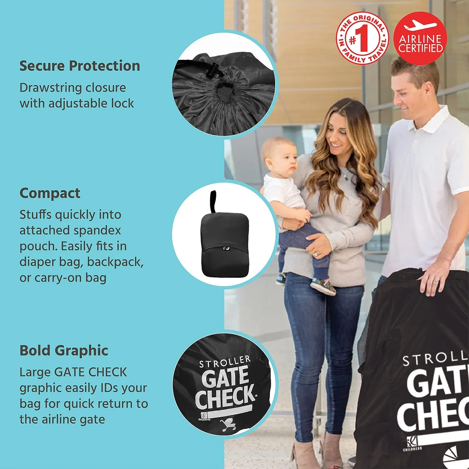 J.L. Childress Gate Check Bag for Single & Double Strollers - Stroller Bag for Airplane - Large Stroller Travel Bag for Airplane - Air Travel Stroller Bag
