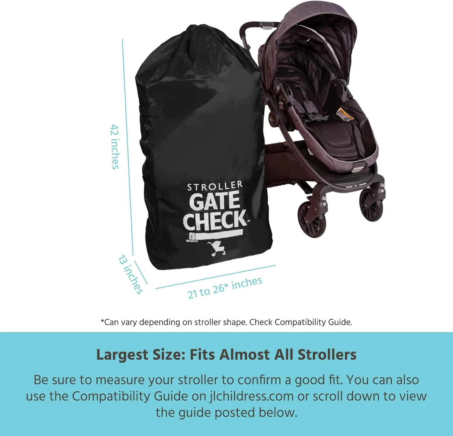 J.L. Childress Gate Check Bag for Single & Double Strollers - Stroller Bag for Airplane - Large Stroller Travel Bag for Airplane - Air Travel Stroller Bag