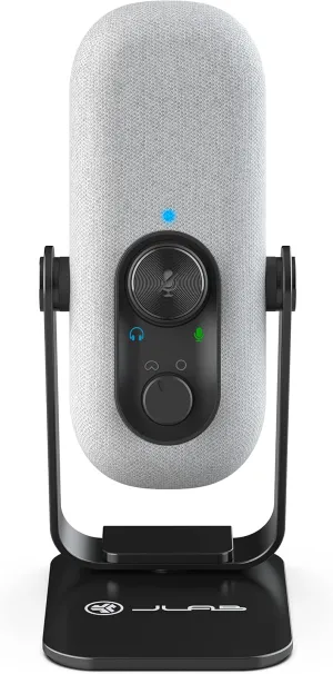 JLab Go Talk USB Gaming Streaming Microphone, White, USB-C Output, Cardioid, Omnidirectional, 96k Sample Rate, 20Hz, 20kHz Frequency Response, Volume Control and Quick Mute, 3.5mm AUX, Plug and Play