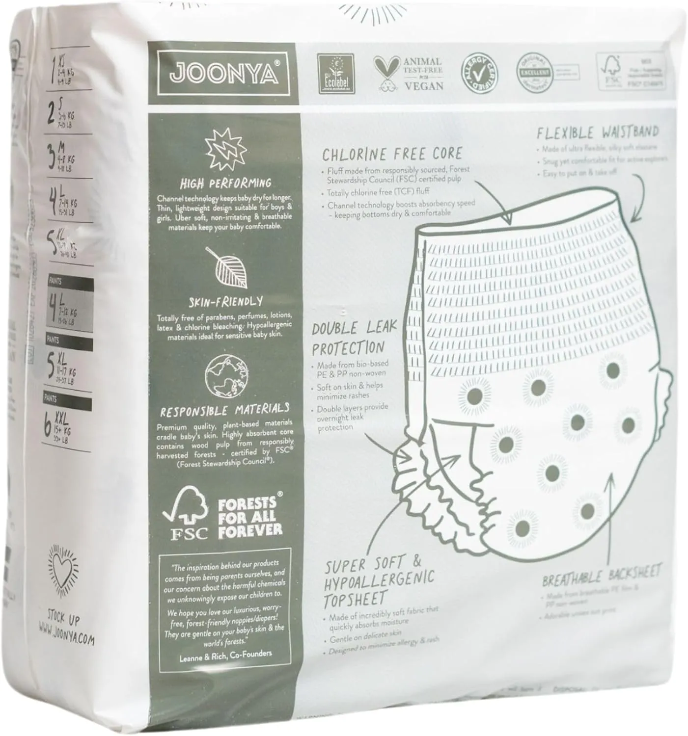 Joonya Pull-Up Pants Baby Diapers, Size 4 L (15-26 lb) - 1 Bag of 25 - NonToxic, Eco-Friendly, Ultra Slim, Overnight Use - Made in Denmark