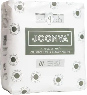 Joonya Pull-Up Pants Baby Diapers, Size 4 L (15-26 lb) - 1 Bag of 25 - NonToxic, Eco-Friendly, Ultra Slim, Overnight Use - Made in Denmark