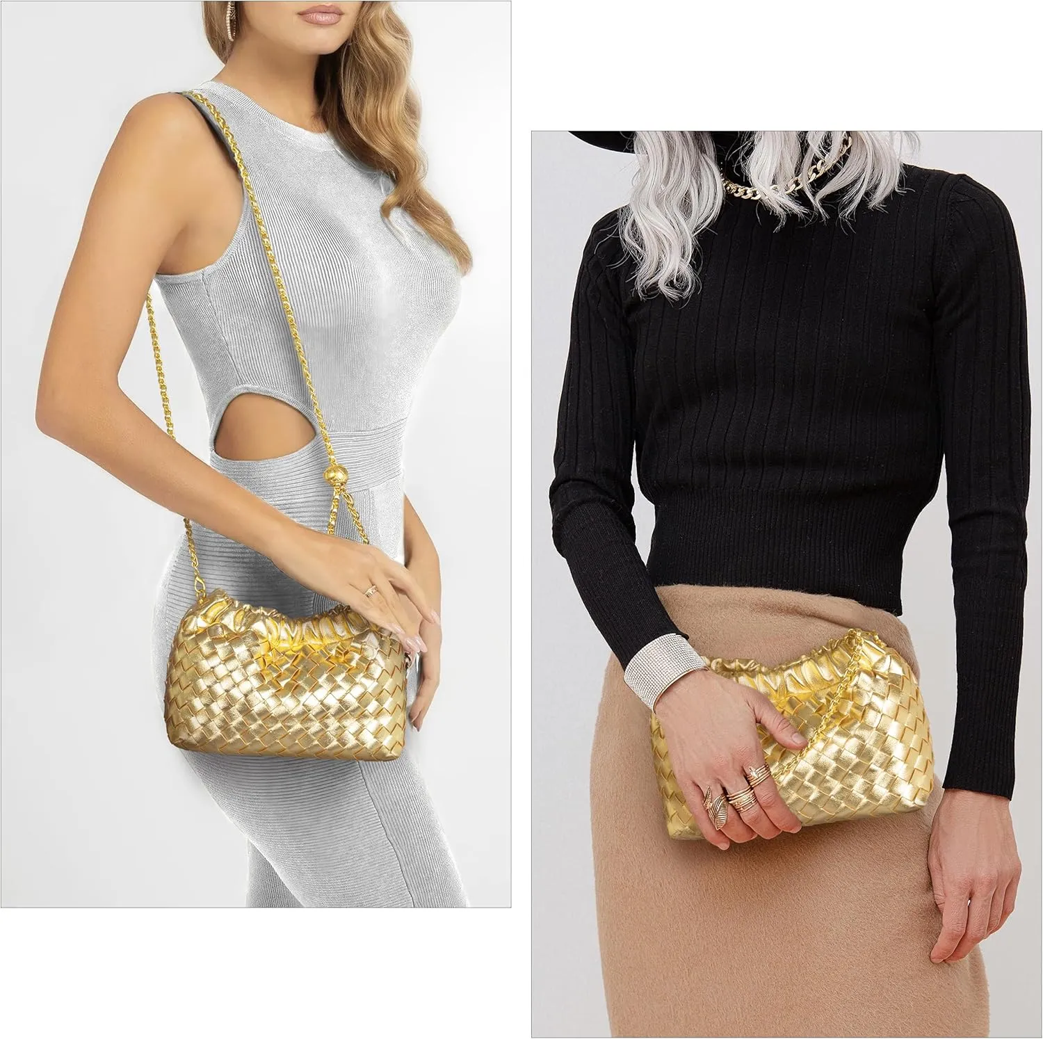 Joryin Woven Women's Crossbody Bag & Evening Purse, Trendy Dumpling Clutch & Hobo Cloud Shoulder Bag Trendy Dumpling Clutch