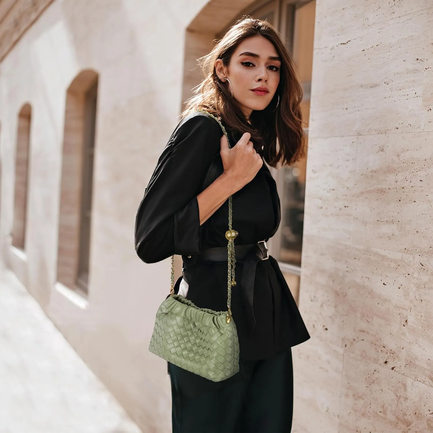 Joryin Woven Women's Crossbody Bag & Evening Purse, Trendy Dumpling Clutch & Hobo Cloud Shoulder Bag Trendy Dumpling Clutch