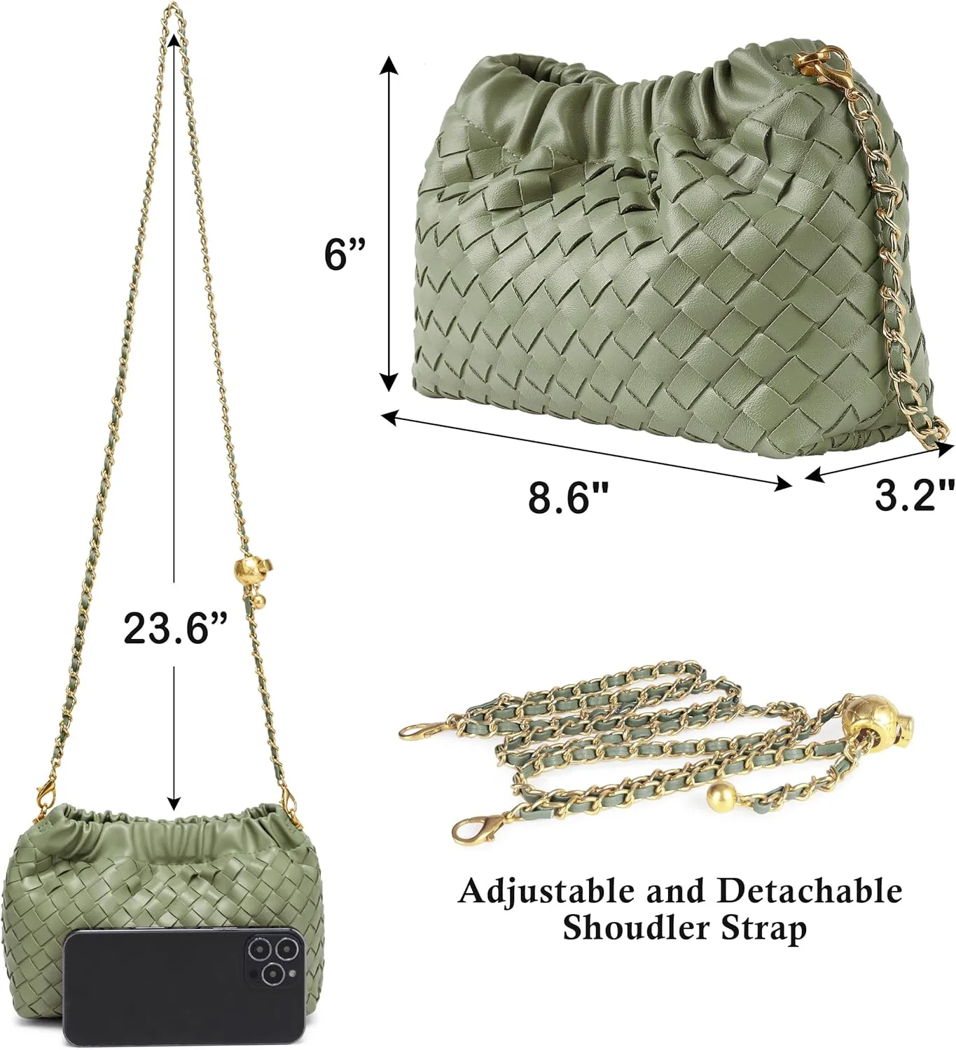 Joryin Woven Women's Crossbody Bag & Evening Purse, Trendy Dumpling Clutch & Hobo Cloud Shoulder Bag Trendy Dumpling Clutch