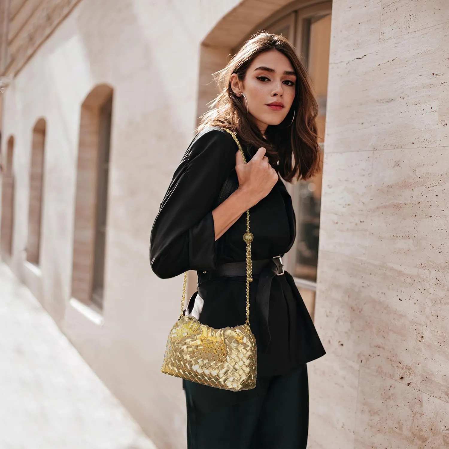 Joryin Woven Women's Crossbody Bag & Evening Purse, Trendy Dumpling Clutch & Hobo Cloud Shoulder Bag Trendy Dumpling Clutch