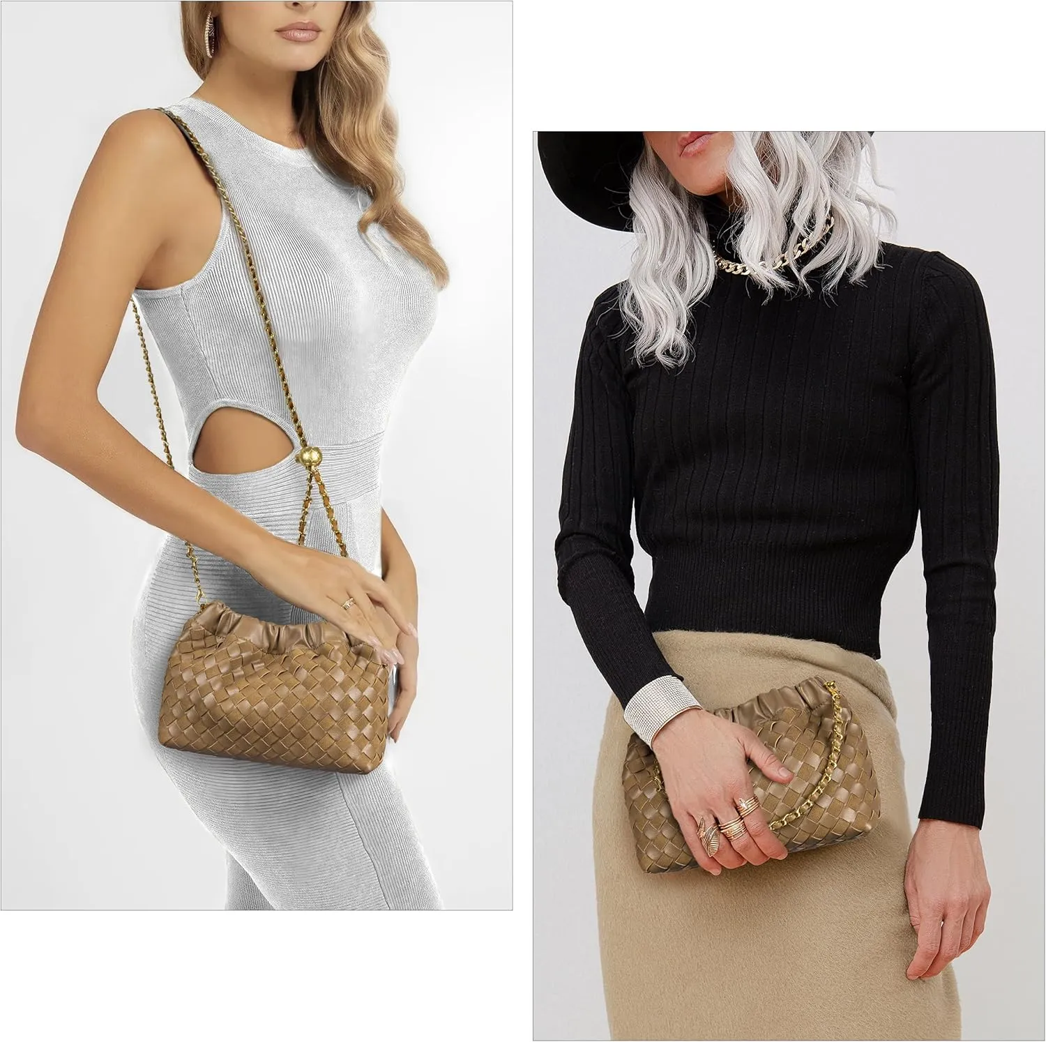 Joryin Woven Women's Crossbody Bag & Evening Purse, Trendy Dumpling Clutch & Hobo Cloud Shoulder Bag Trendy Dumpling Clutch