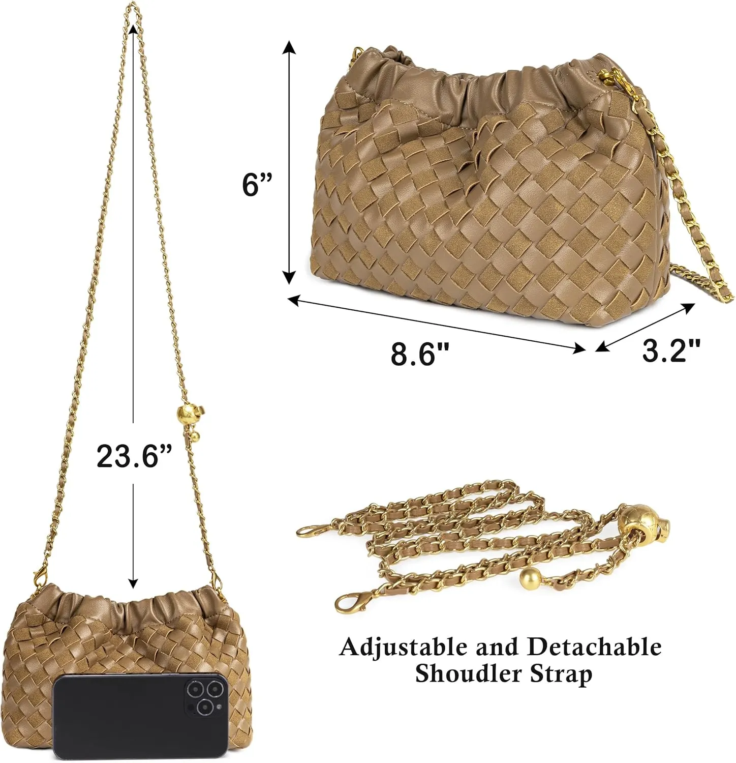 Joryin Woven Women's Crossbody Bag & Evening Purse, Trendy Dumpling Clutch & Hobo Cloud Shoulder Bag Trendy Dumpling Clutch