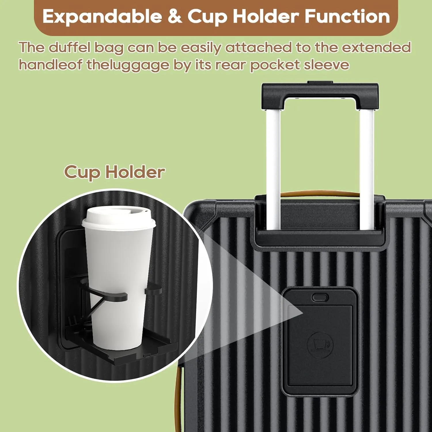 Joyway Carry On Luggage, Expandable Suitcase with Smart Cup Holder and USB Port, 20 IN Hardside Checked with TSA Lock Spinner Double Wheels, Black