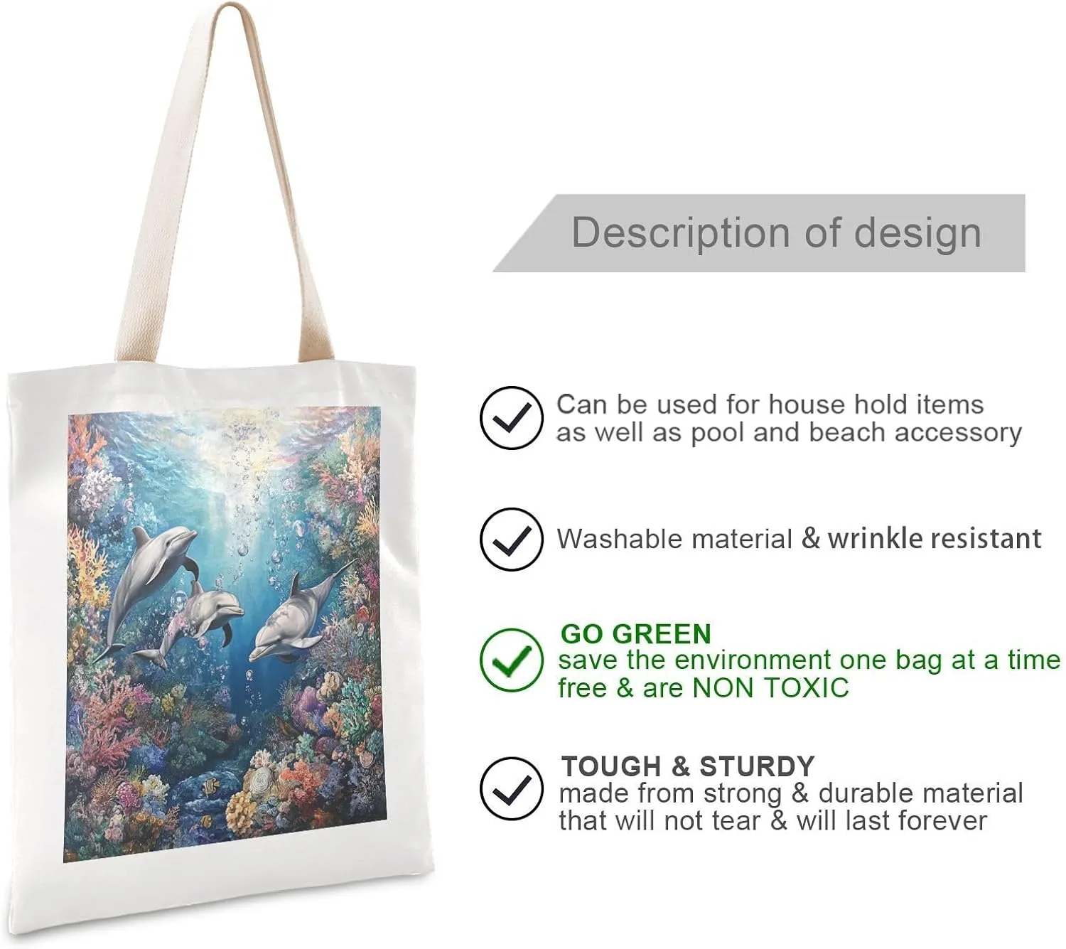 JSTEL Canvas Tote Bag for Women with Pocket,Canvas Tote Purse Shopping Bag