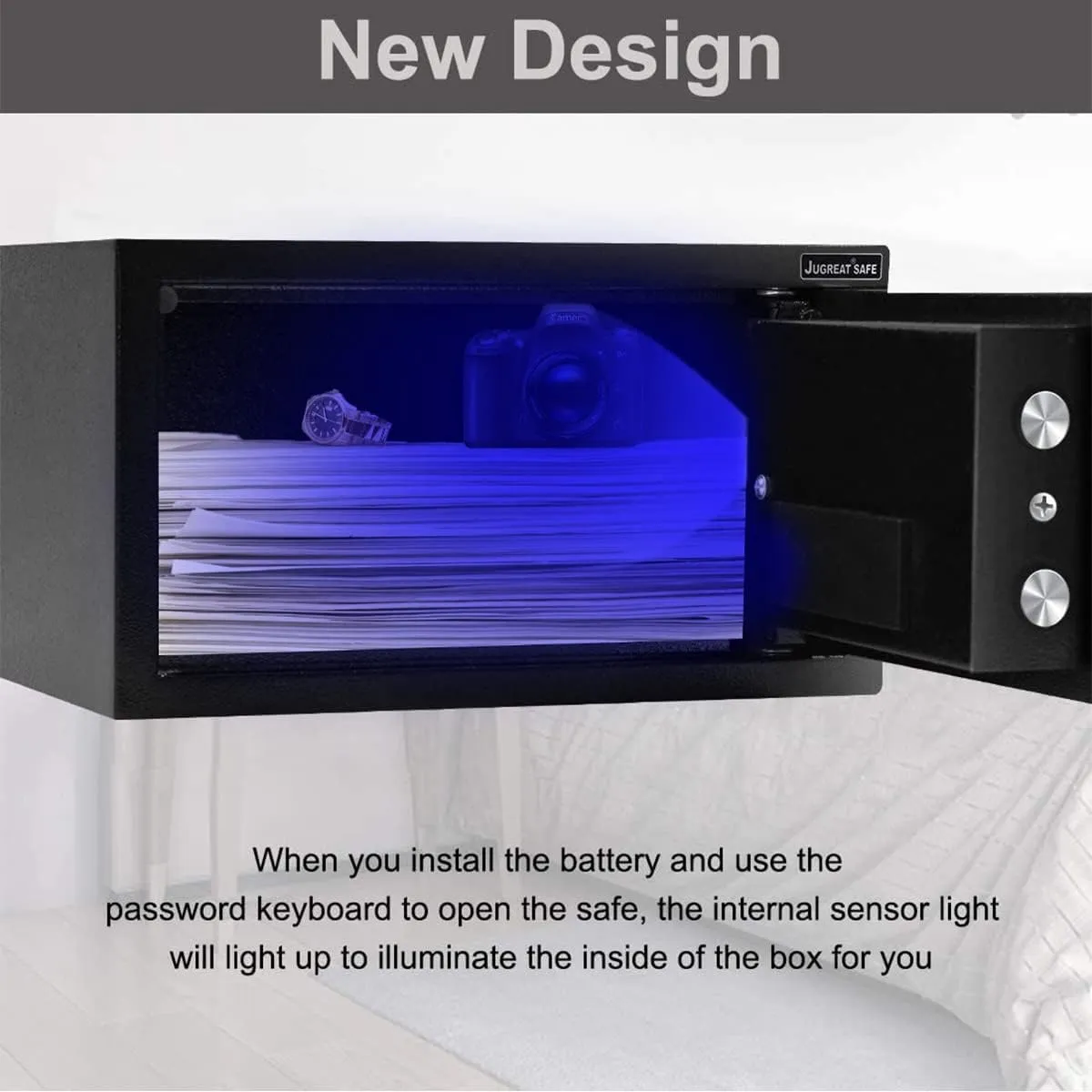 JUGREAT Safe Box,Electronic Digital Security Safe with Induction Light, Steel Construction Hidden with Lock，Wall or Cabinet Anchoring Design for Home Office Hotel Business 0.4 Cubic Feet Black