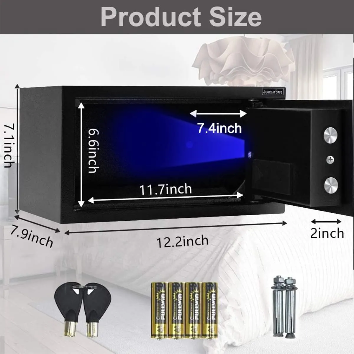 JUGREAT Safe Box,Electronic Digital Security Safe with Induction Light, Steel Construction Hidden with Lock，Wall or Cabinet Anchoring Design for Home Office Hotel Business 0.4 Cubic Feet Black