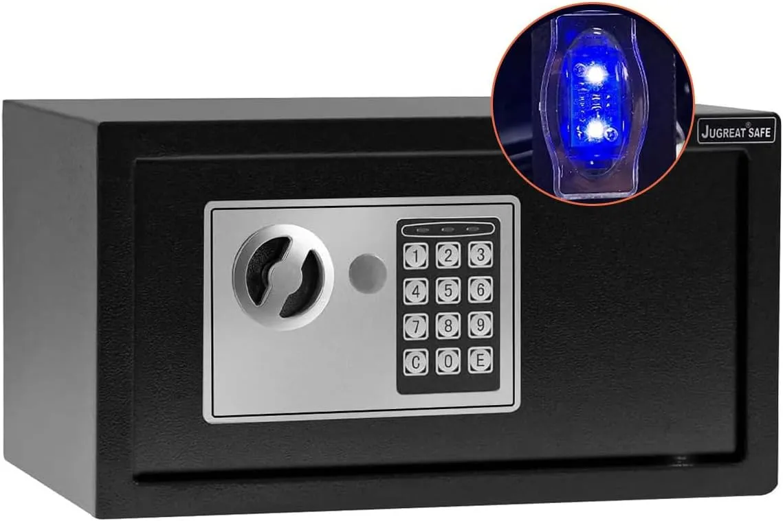 JUGREAT Safe Box,Electronic Digital Security Safe with Induction Light, Steel Construction Hidden with Lock，Wall or Cabinet Anchoring Design for Home Office Hotel Business 0.4 Cubic Feet Black