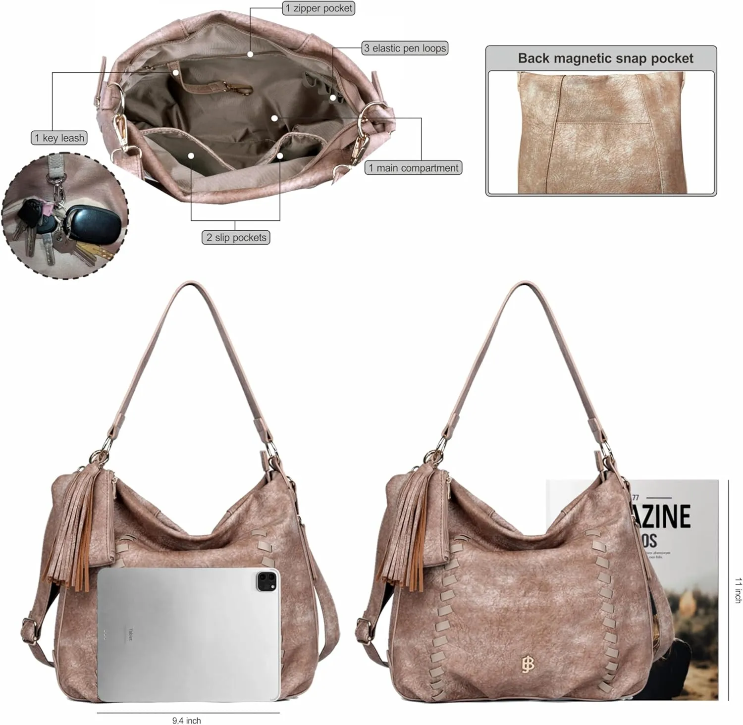 Julia Buxton Whip Stitch Vegan Leather Hobo Bag