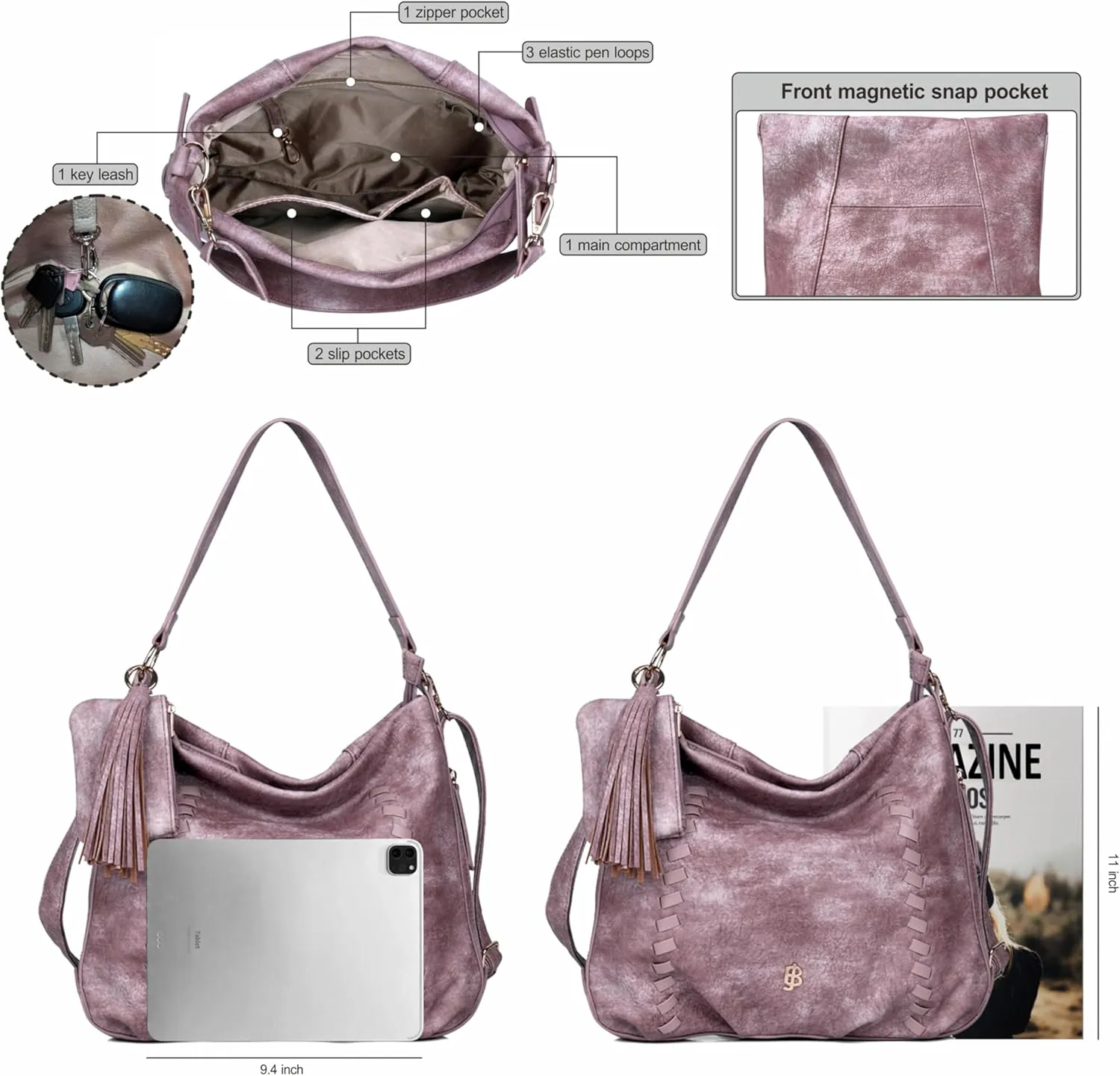 Julia Buxton Whip Stitch Vegan Leather Hobo Bag
