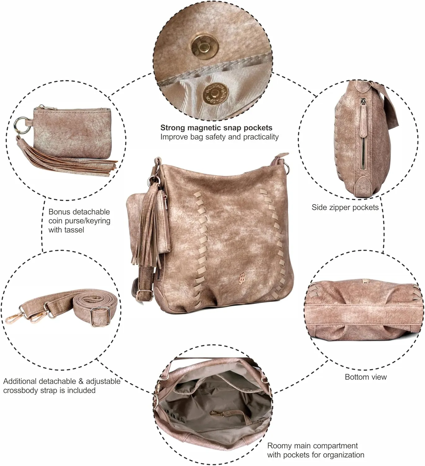 Julia Buxton Whip Stitch Vegan Leather Hobo Bag