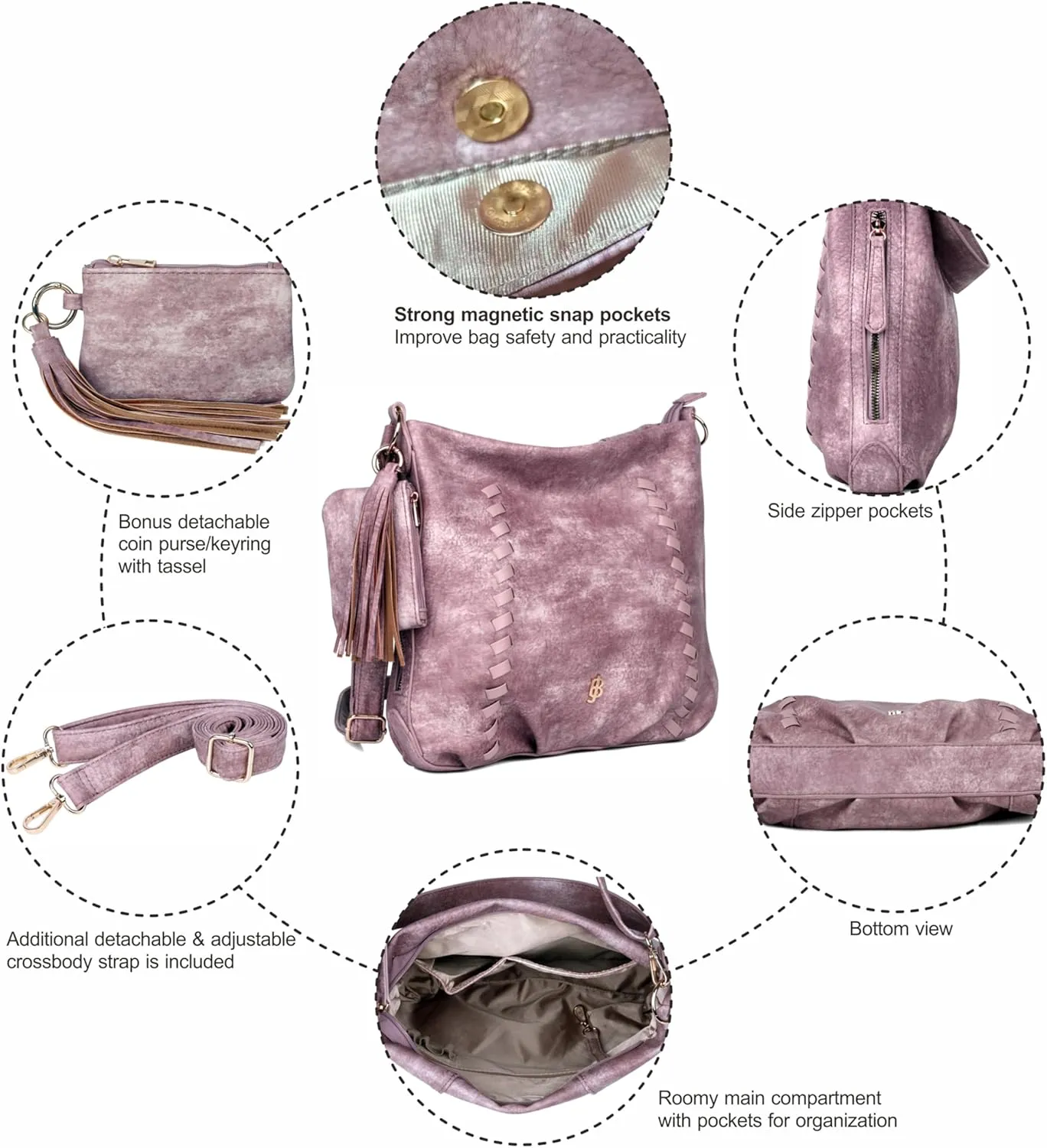 Julia Buxton Whip Stitch Vegan Leather Hobo Bag