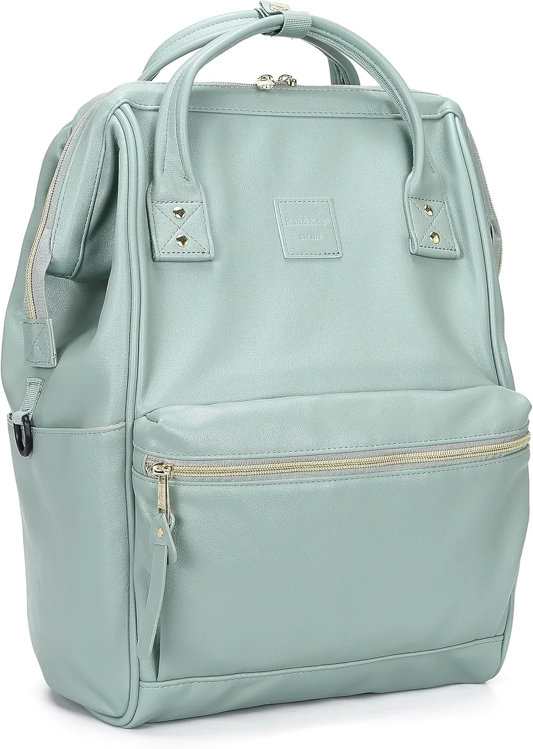 Kah&Kee Leather Backpack Diaper Bag Laptop Travel Doctor Teacher Bag For Women Man (Green II)