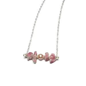 Kaiga | Classic Natural Healing Crystal Rough Stone Pearl Silver Plated Chain Necklace, Elegant Classic Women Jewelry (Tourmaline)