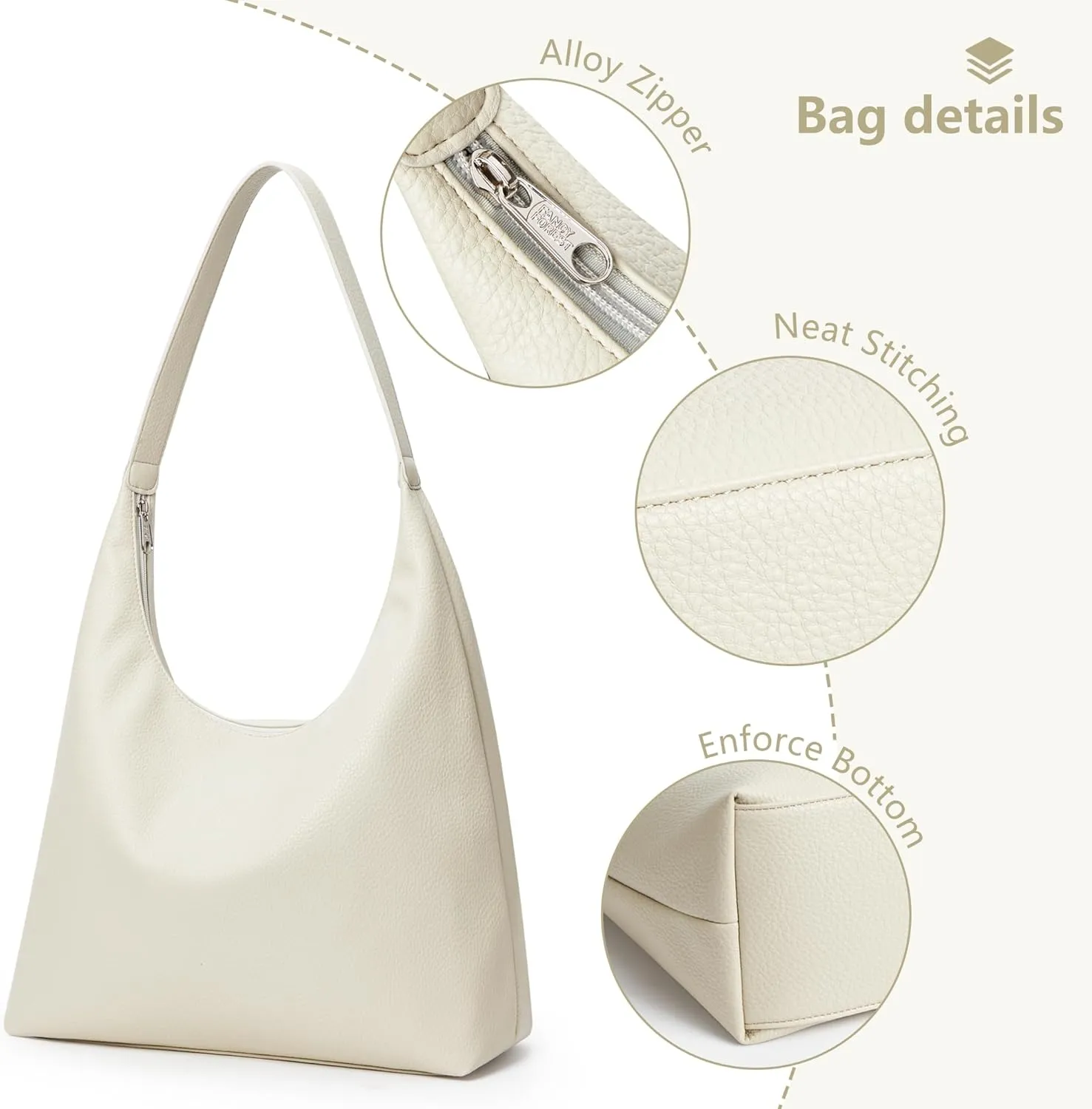 KALIDI Casual Tote Bag Vegan Leather Hobo Zipper Work Bag Weekender Shoulder for Women Shoulder Travel Purse
