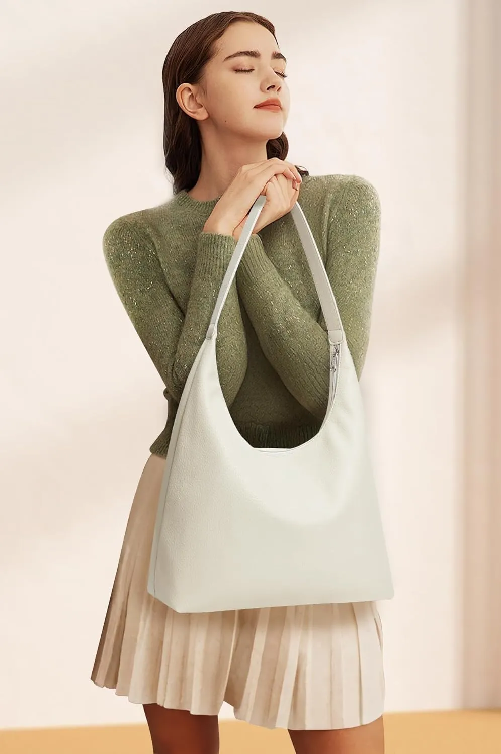 KALIDI Casual Tote Bag Vegan Leather Hobo Zipper Work Bag Weekender Shoulder for Women Shoulder Travel Purse