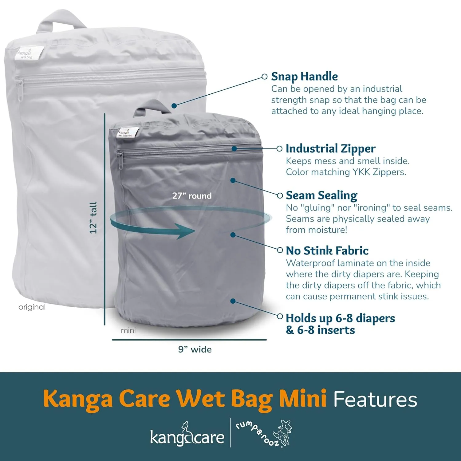 Kanga Care Wet Bag Mini Seam Sealed Waterproof 3D Dimensional for Baby Cloth Diapers, Travel, Beach, Pool, Gym, Swim | Dusk