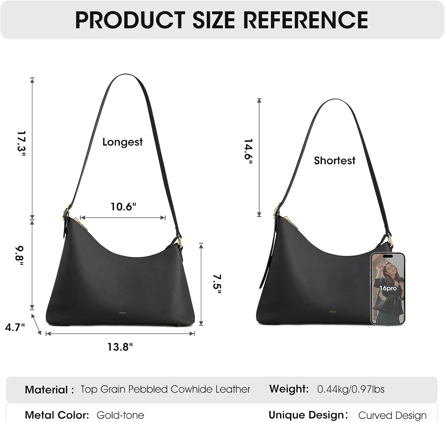 Kattee Hobo Bags for Women Trendy, Soft Leather Handbags and Purses,Shoulder Tote Curved Designer Bag with Card Pocket