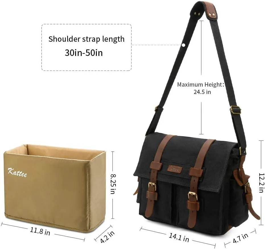 Kattee Leather Canvas Camera Bag Vintage DSLR SLR Messenger Shoulder Bag