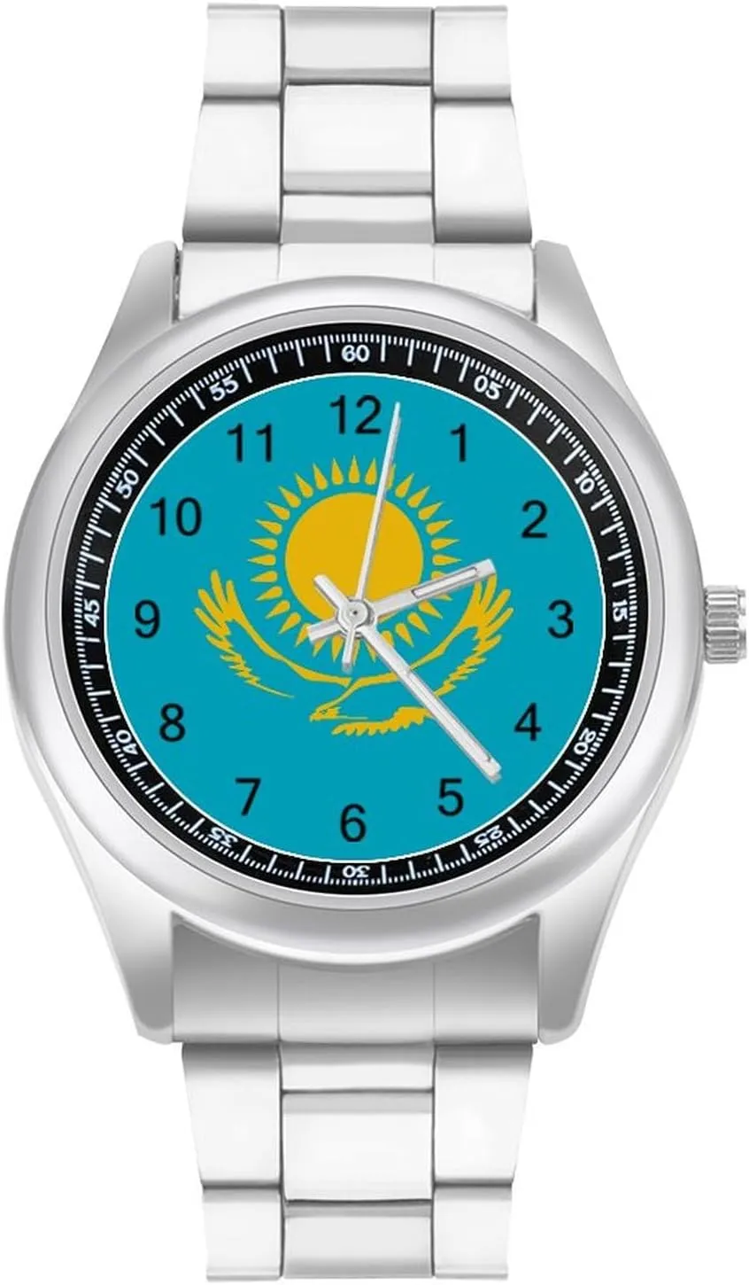 Kazakhstan Flag Casual Wrist Watches for Men Classic Business Dress Watch Big Face for Work Gym