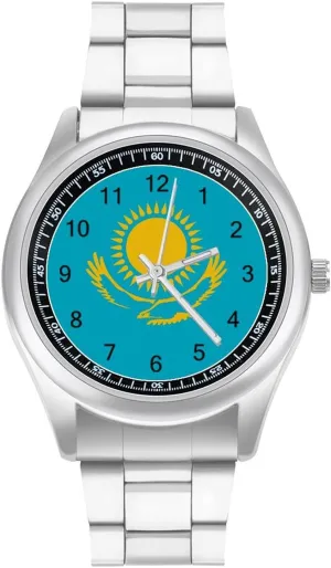 Kazakhstan Flag Casual Wrist Watches for Men Classic Business Dress Watch Big Face for Work Gym