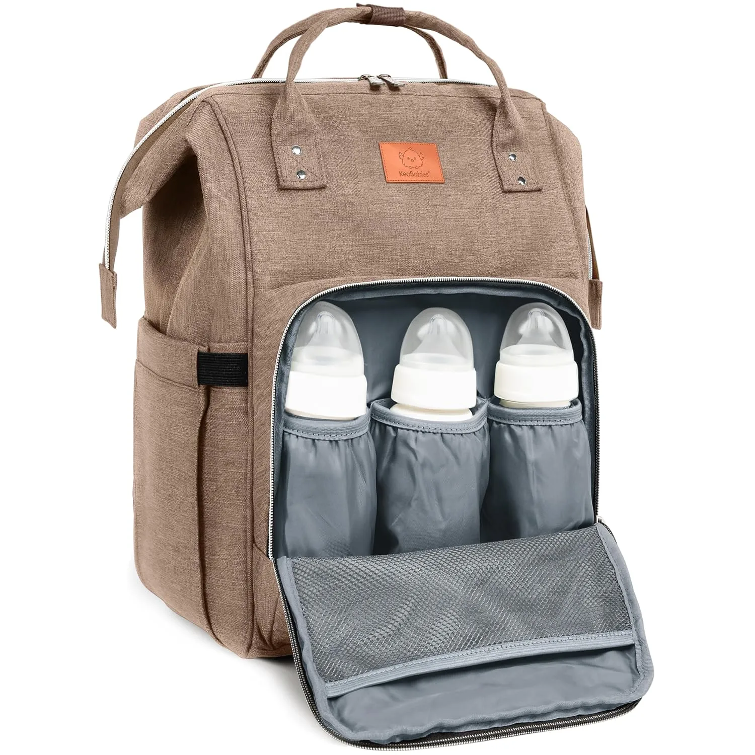 KeaBabies Baby Diaper Bag Backpack - Large Baby Bag for Boys, Girls, Waterproof Multi Function Travel Diaper Backpack with Changing Pad, Durable Travel Essentials for Moms and Dads (Coffee Brown)