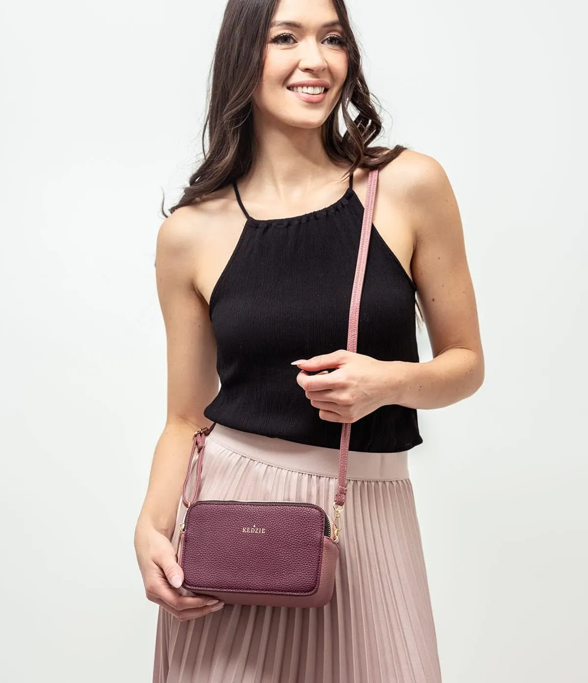 KEDZIE Color Pop Modernist Vegan Leather Crossbody Shoulder Compact Camera Shape Bag For Women With Adjustable Strap