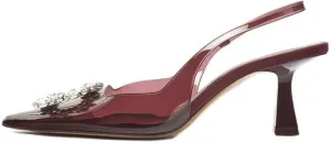 keleimusi Clear Slingback Heeled Shoes for Women Crystal Rhinestone Pointed Toe Wedding Kitten Heels