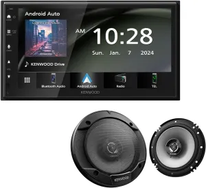KENWOOD DMX4710S Digital Car Stereo (50W x 6-Ch), Apple CarPlay, Bluetooth-Enabled Head Unit with 6.8" LCD Display | Plus KENWOOD KFC-1666S Car Stereo Speaker 6-1/2" 2-Way Speakers