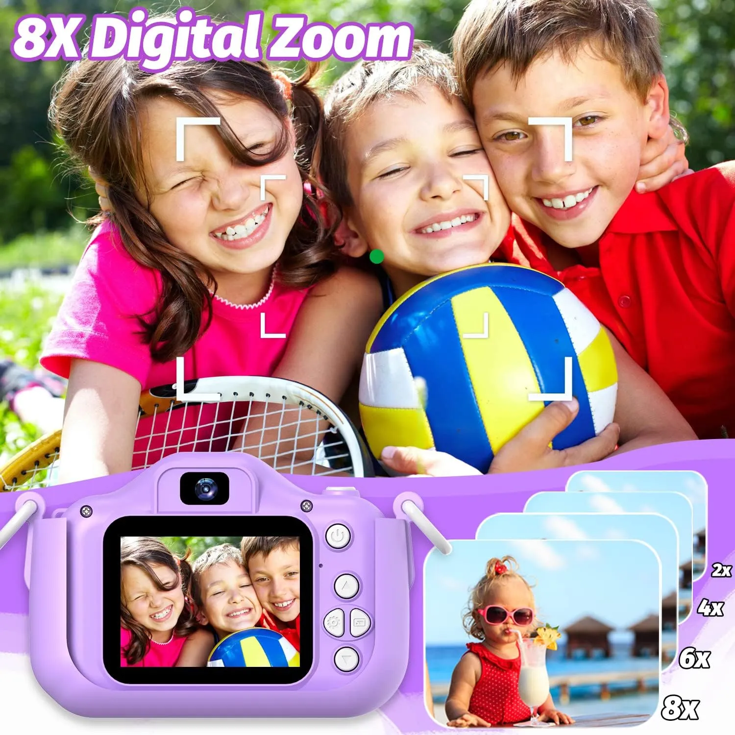 Kids Camera Toys Gifts for Boys Girls, Selfie HD Digital Video Shockproof Camcorder, Christmas Birthday 3 4 5 6 7 8 9 Years Old Girls - 32GB SD Card Included